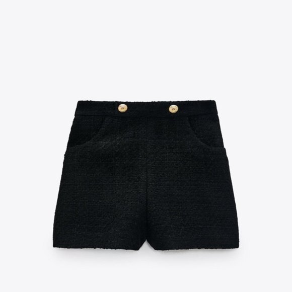 Black ZARA High-Waist Textured Weave Shorts w/ Button Trim (NWT) - Picture 8 of 8